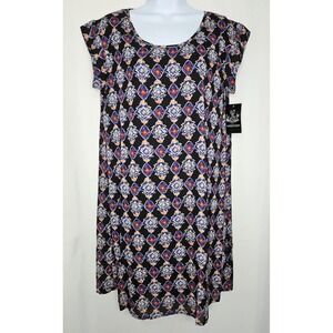 Madison Paige Women's Black Purple Short Sleeve Pullover Dress Size Medium NWT